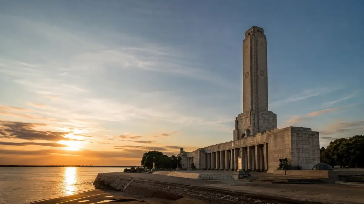 Torre del Monumento a la Bandera en Rosario junto al río Paraná